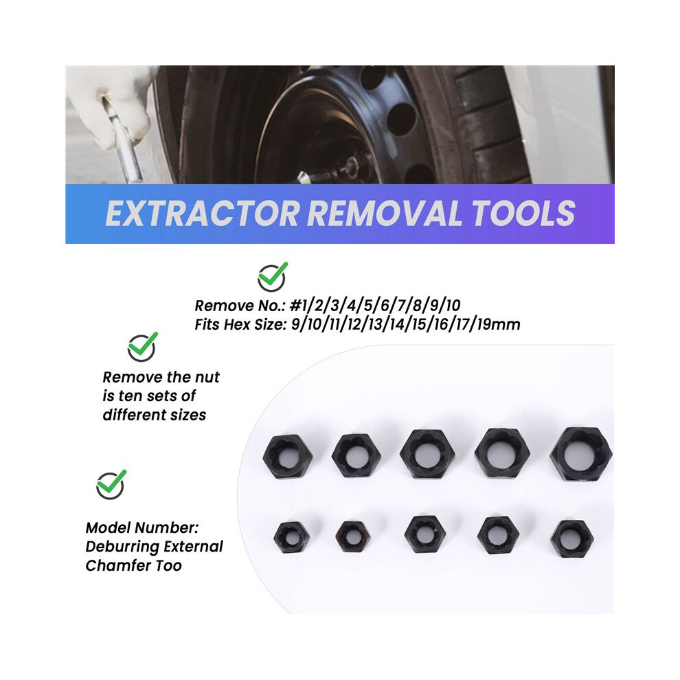 10Pcs Damaged Nut Bolt Remover Stud Extractor Set Metric Broken Bolt Removal Kit 6031006376909