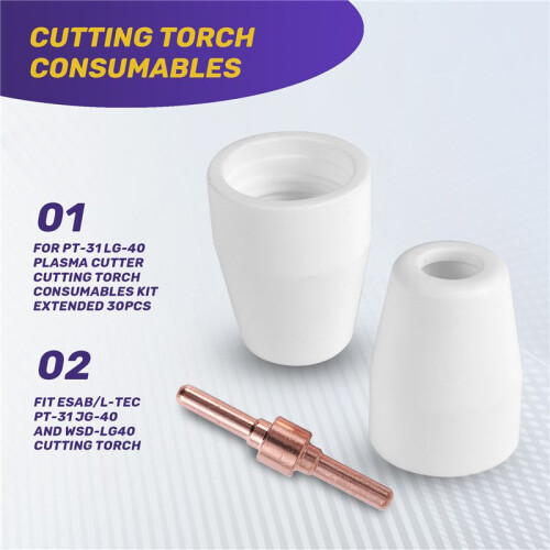 for PT-31 -40 Plasma Cutter Cutting Torch Consumables KIT Extended 30Pcs 1