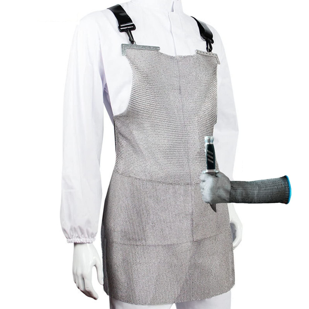 Cut Resistant Stainless Steel Chainmail Apron With Adjustable Straps For Butcher Meat Processing 60X80cm 9045646521008