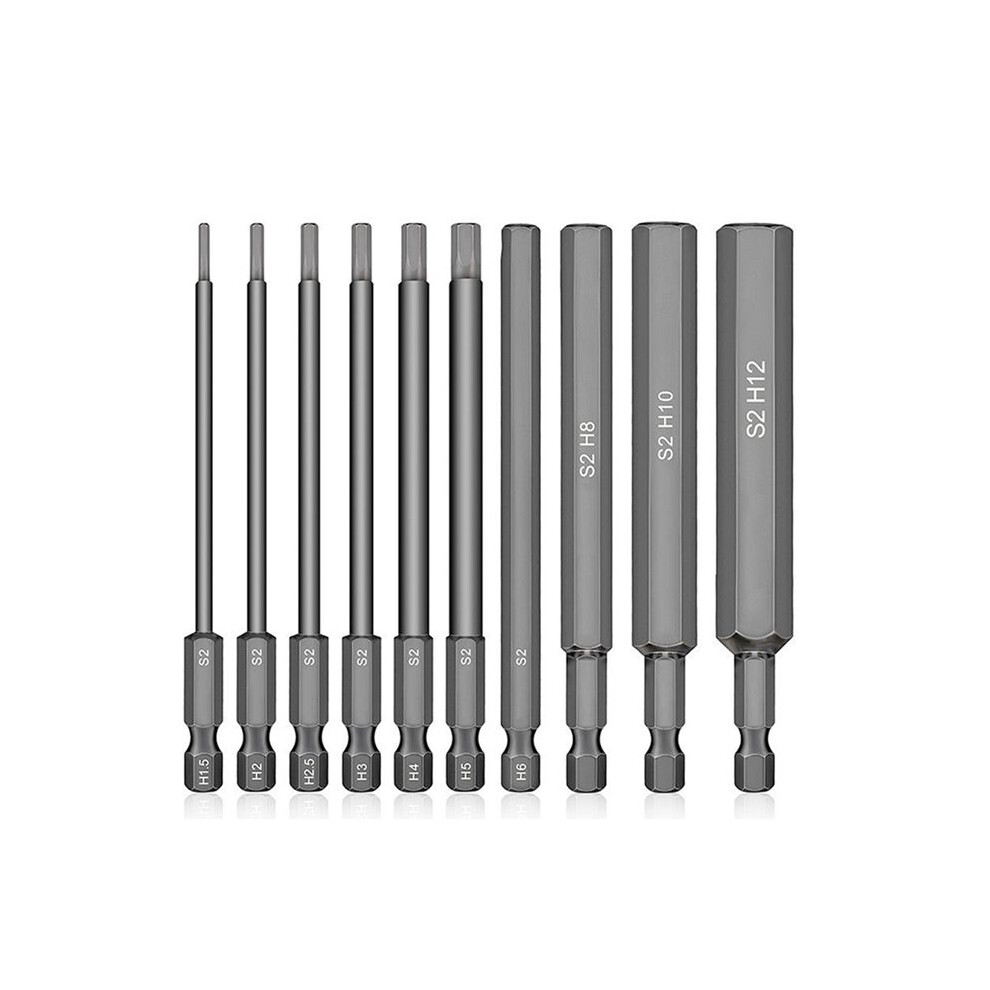 10 Pieces Of 50Mm Hex Key Drill Bit Metric H1.5-H12 Electric Hexagon Screwdriver Wrench Socket 6033454371840