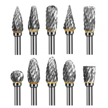 Single Cut Carbide Rotarys Burr Set, 10 Pcs 1/8inch Shanks, 1/4inch  Length Tungsten Steel for Woodworking,Drilling