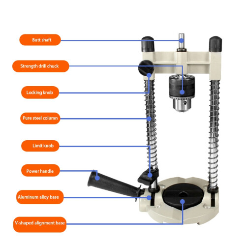 Precision 45-90 degree Angle Adjustable Drill Guide Attachment with Chuck Drill Holder Stand Drilling Guide