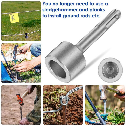 SDS- T Post Ground Rod Driver, Drill Bit Driver Durable Hammer Drill Rod Converter pour Hammer Drill Grounding Rods E 2