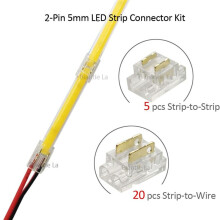 25PCS 2-Pin 5mm COB LED Strip Connector Kit for Strip-To-Wire and Strip-To-Strip Joints 5V-24V LED Light Strip