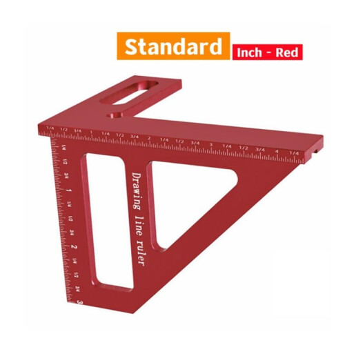 Carpenter Square Aluminum Miter Triangle Ruler Precision Hole Scriber Woodworking Square Protractor 45/90 Degree-Red 1