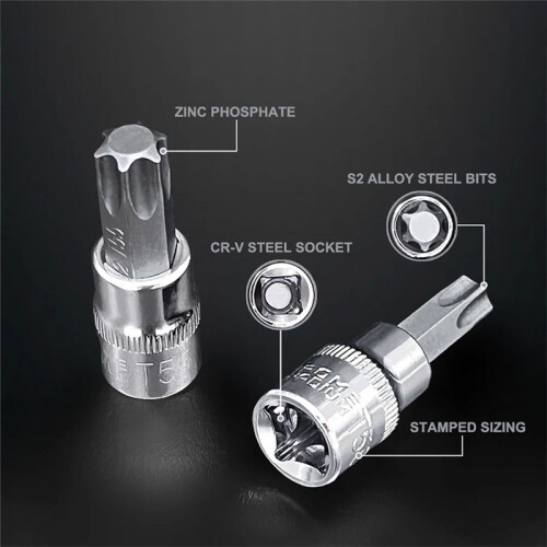 Conjunto de Soquetes Star Torx de 13 Unidades T8-T70 H2-H14, Soquetes CRV de 1/4 Polegadas, 3/8 Polegadas e Unidade de 1/2 Polegadas para Trabalho