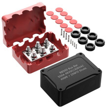 500A Marine Busbar 48V Automotive Distribution Block High Current 6 Studs with Red Black Cover Yacht Auto Junction Box