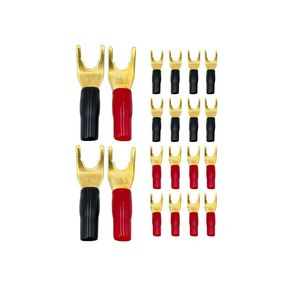 20Pc Yu Shape Spade Banana Plug Gold Plated Fork Banana Plug Jack Plug Solderless Speaker Cable Power Terminal Connector 4713369886692