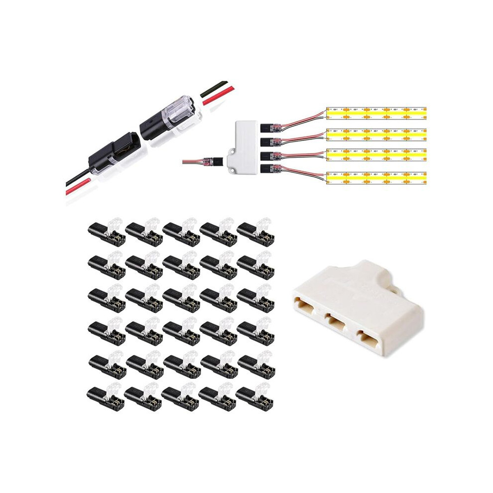 30Pack Double - Wire Plug-In Connector, Pluggable 2/3/4 Pin 3 Way Led Wire Connectors Low Voltage Wire Connectors 6033650026605