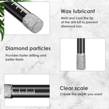10Pcs Dry Diamond Drill Bits Set,3/16Inch 1/4Inch 5/16Inch 3/8Inch 1/2Inch for Granite Ceramic Marble Glass,Not for Wood
