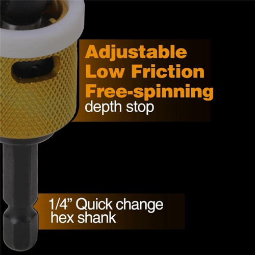 Tipped Countersink Drill Bits Set with Low Friction Depth Stop, 1/4in Quick Change Countersink Drill for Wood, Plastic