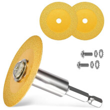 1/4In Hex Shank with 2PCS Diamond Cutting Blade Wheel for PVC Pipe Cutter, Glasses Cutting Disc for Cutting Glass,A