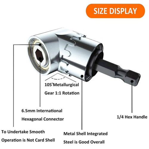 105 Degree Right Angle Drill Adapter and 12pcs Bend Screwdriver Bit 1/4In Hex Shank Driver Angle Drill Attachment Short 1