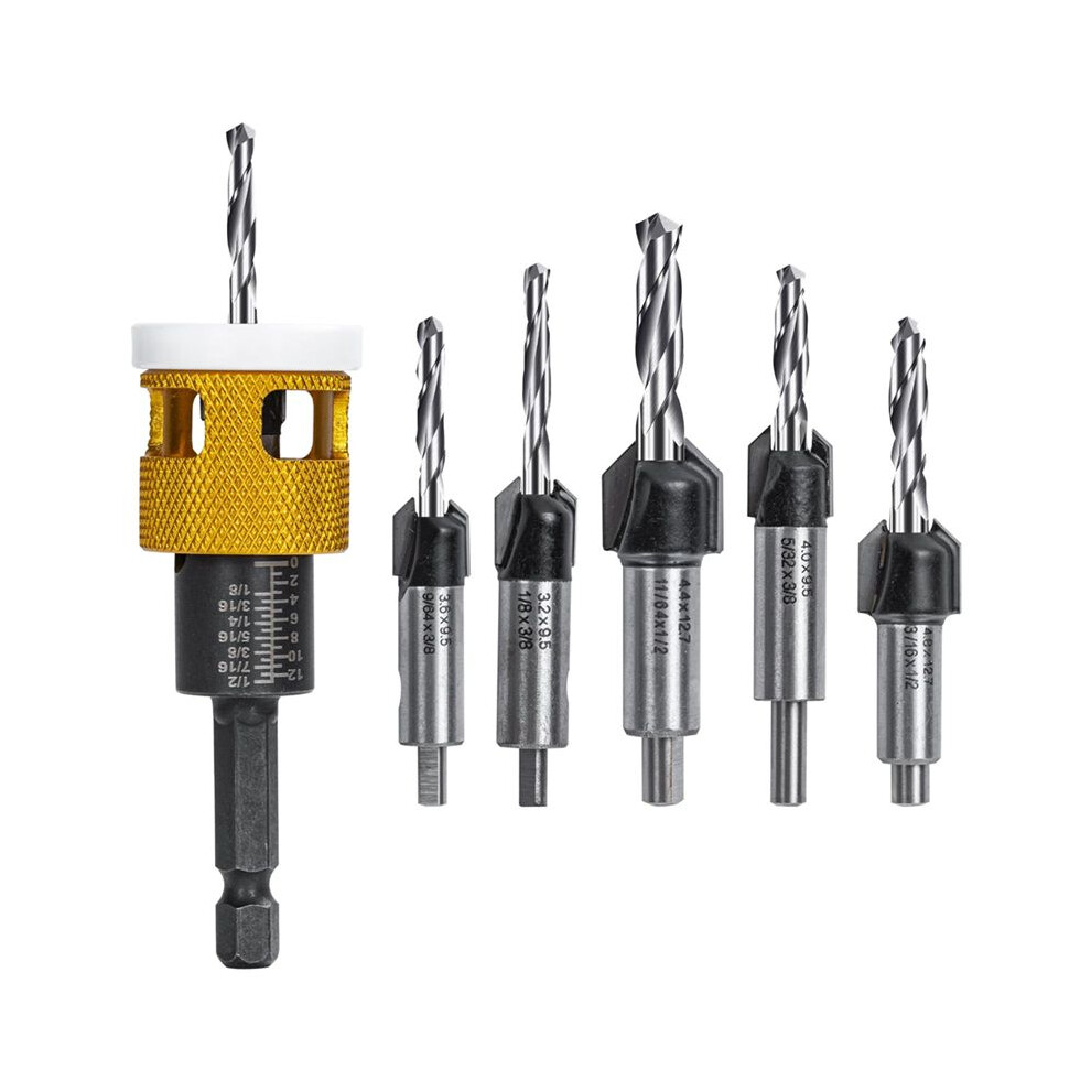 5 Pcs Countersink Drill Bit Set: Replaceable Hss M2 Tapered Bits - 82 Counter Bore With Adjustable Depth Stop 4712094640821