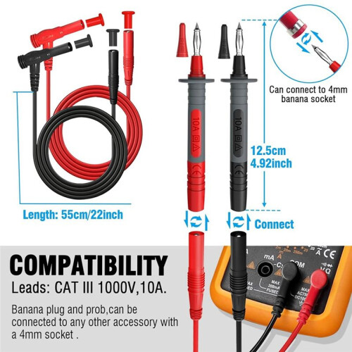 25PCS Multimeter Test Leads Kit, Test Leads Set with Replaceable Alligator Clips,Wire Piercing Probes, Alligator Clips 2