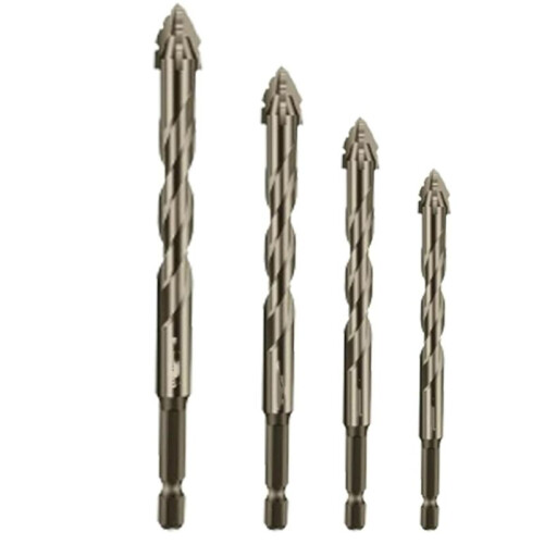 4PCS Four-Flute Sawtooth Eccentric Drill Bit, High Hardness Skewed- Eccentric Drill Bits,6mm+8mm+10mm+12mm
