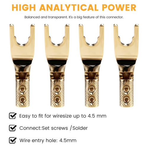 4PCS Pure Copper Y Spade Connector Plug,Fork Connectors Plug,Loudspeaker Cable Connector Plug 2