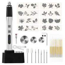 USB Rechargeable Engraving Pen Engraver,W/ 10 Drill Bits, Stencils, Saw & Polish Set, Hand Drill for Jewelry Making
