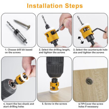 5Pcs Countersink Drill Bits Set with Low Friction Depth Stop, with 10Pcs Replacement HSS Drill Bit,Adjustable Depth Stop