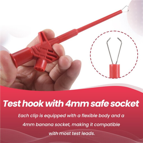 2pcs Quick Test Hook Clip Professional Insulated High Voltage Flexible Testing Probe 4mm Banana Socket Red and Black 2