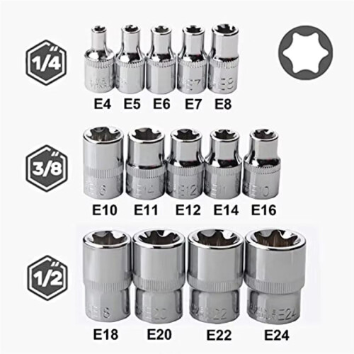 14PCS Female E Star Torx Socket Set E4-E24 E-Torx External Hex Socket Insert Nut 1