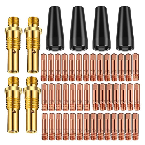 Kit de Pontas de Bico Sem Gás com Núcleo de Fluxo 50 Peças KP1939-1, Pontas de Contato de 0,030 Polegadas e 0,035 Polegadas, Difusores de Gás,