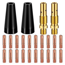 24 Pcs Flux Core Gasless Nozzle Tips Kit KP1939-1 Flux Core Flux Contact Tips Gasless Nozzle Gas Diffusers