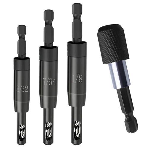 Self Centering Drill Bit 3/32", 7/64", 1/8" with Bit Holder for 1/4 in Bit Hex Shank,Drill Center Finding Drill Bit