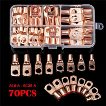 70pcs Wire Lug Connector Ring SC6-25 Copper Connectors Bare Cable Electric Crimp Terminal Connector Kit