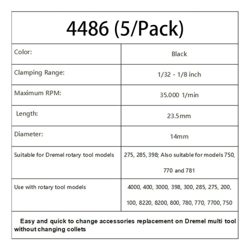 Multi Quick Change Keyless Chuck for  4486 Rotary Tools 3000 4000 7700 8200 (5Pack), Black 1
