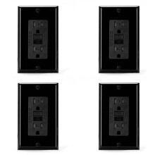 4X Tomada GFCI de 15 Amp, Tomada Elétrica GFI de Autoteste, Receptáculo GFCI Resistente A Violações com Placa de Parede Preta