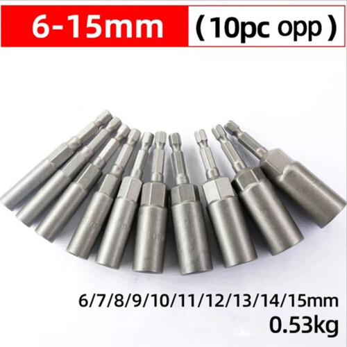 10Pcs 6mm-15mm Hex Sockets Sleeve Nozzles Nut Driver Set Screwdriver Set Power Tools Bits Set 1