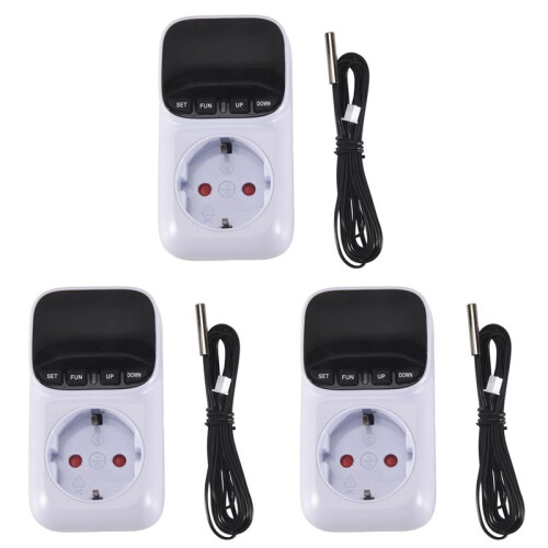 3X Digital Temperature Controller Socket Outlet Thermostat with  Sensor Probe Heating Cooling  16A EU Plug