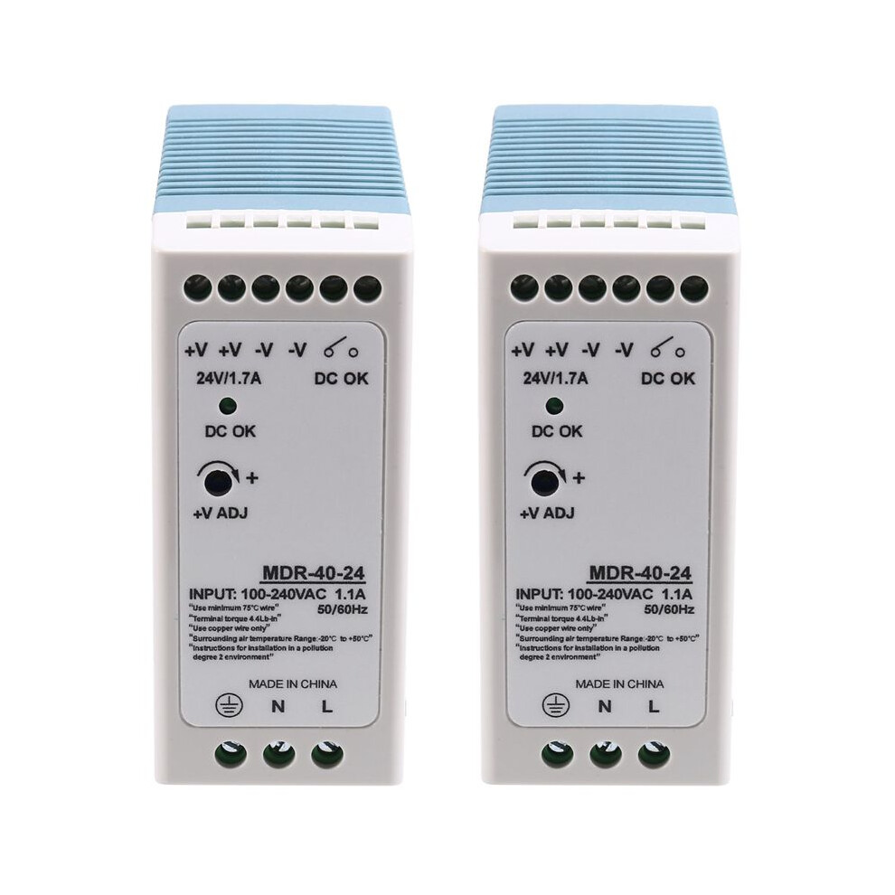 2X Mdr-40-24V 24V 40.8W Din Rail Power Supply Ac- Driver Voltage Regulator Power Suply 100V-240V 4711439711110