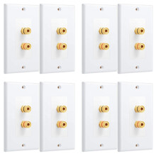 8 Pack Single Gang 1.0 Speaker Wire Wall Plate (Banana Plug Wall Plate) for 1.0 Speaker, White