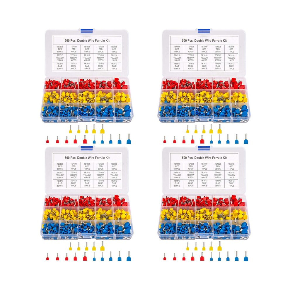 Double Wire Ferrules Kit, 2000Pcs Wire Ferrule Terminals, Insulated Ferrule Crimp Pin Terminals, Cord Pin End Terminal 6032043550345