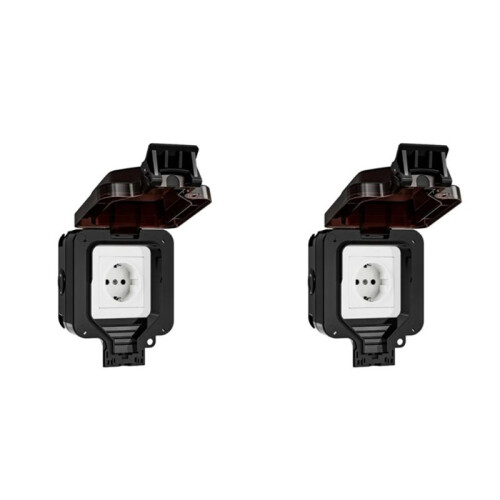 2X IP66 Waterproof Socket 220V Black Wall Plug Power with Built-in  Electrical EU Home Appliance(A)