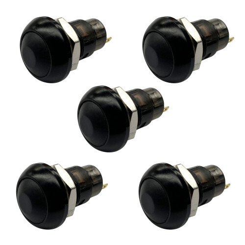 5X -Off Latching Waterproof 12mm Push Button  SPST 2A IP67, Black
