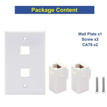 2-pack 2- Ethernet-väggplatta, Cat6 hona till hona vägguttag RJ45  inline koppling vägguttag, vit