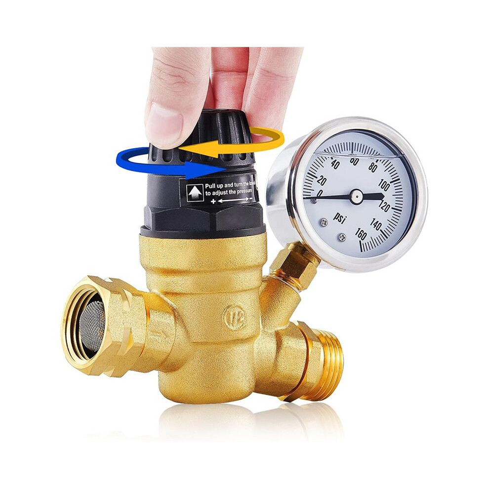 Rv Water Pressure Regulator Valve, Adjustable Water Pressure Reducer With Gauge And Inlet Screen Filter For Rv 6032910477294
