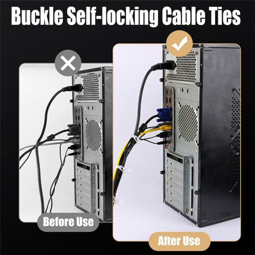 100PCS Buckle Self-Locking Premium Nylon Cable Wire Ties,8 X 200mm Adjustable Reusable Nylon Strap with Buckle 2