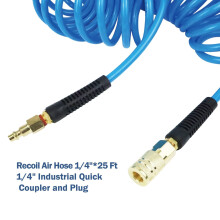 Mangueira de Ar, Mangueira de Compressor de Ar de 1/4 Pol. X 25 Pés com Restritor de Curvatura, Acoplador Rápido Industrial de 1/4 Pol.