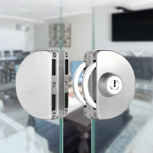For 1/2 Inch Glass, 10mm to 12mm, Stainless Steel Double Bolt Rotary Sliding Access Control Office Glass Door Lock