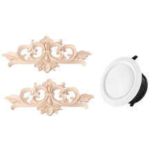 2 Pieces ABS Adjustable Air Vent Round Soffit Exhaust Vent 4 Inch with 2Pcs Vintage Wood Carved Decal Corner Onlay