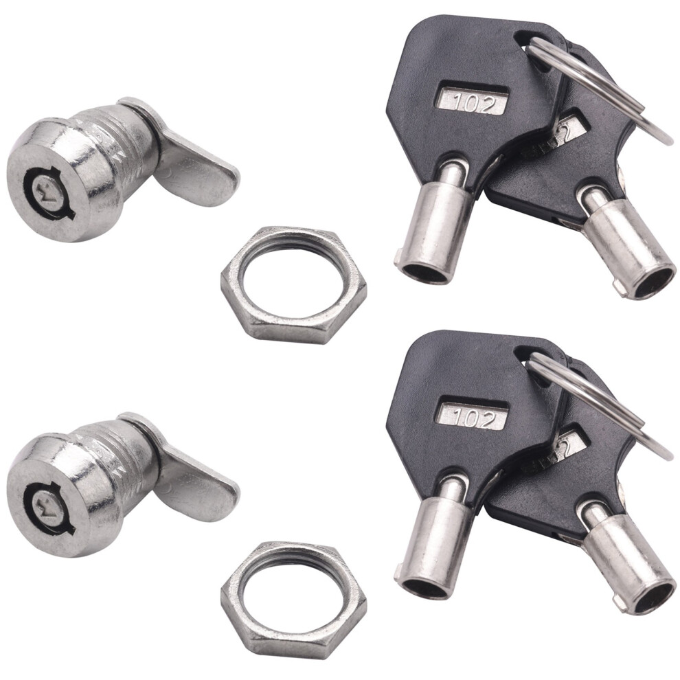 2X Cabinet Door Quarter Turn Security Tubular Cam Lock With Keys 6033797274747