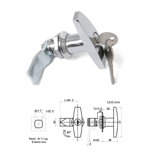 Turn T-Handle Lock with keys for Trailer Caravan ToolBox Distribution box Truck RV 2