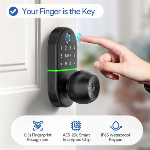 Door Lock with Knob,Lock with Handle, Fingerprint Electronic Knob for Front Door, Generate Passcode Remotely 2