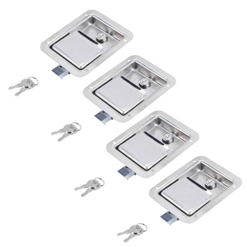Hardware 4 Pack Stainless Steel Paddle Slam  with Lock & Key - Flush Single Point Handle for Door Trailer RV