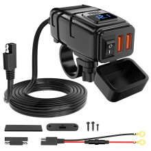 Carregador USB para Motocicleta, 6.8A Quick Charge 3.0 Dual USB Carregador de Telefone para Motocicleta com VoltíMetro e BotãO Liga/Desliga