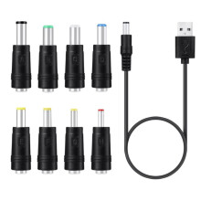 8 In1 5V USB to 5.5X2.1mm 3.5mm 4.0mm 4.8mm 6.4mm 5.5X2.5mm 6.3mm Plug Charging Cord for Fan Speaker Router LED Lamp